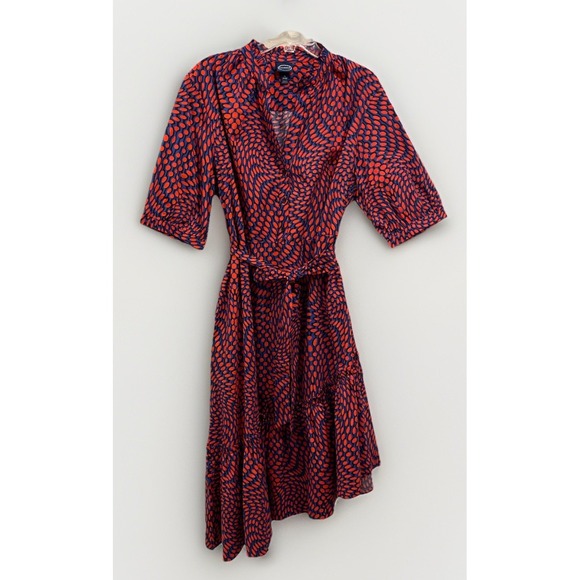 Scoop Asymmetrical Ruffle 1/2 Sleeve Tie Waist Red Blue Dress Women's Size XL 16 - Picture 1 of 10